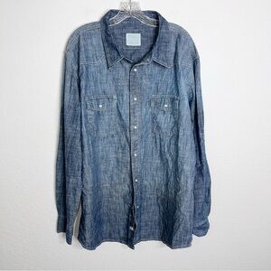 PD&C Shirt Mens 2XL Medium Blue Denim Western Pearl Snap Long Sleeve G